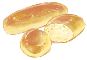 美味しそうなコッペパンのリアルな水彩イラスト