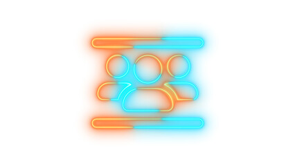 Neon users between lines icon brown cyan color glowing with transparent background