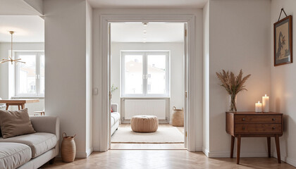 Fototapeta premium Bright and airy modern living room with natural light and inviting decor