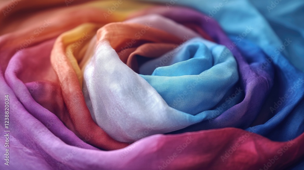 Poster a detailed view of a colorful fabric with a rainbow pattern, great for design and crafting projects