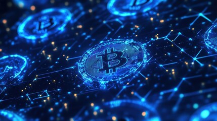 Digital Blockchain Visualization with Bitcoin Currency Symbols