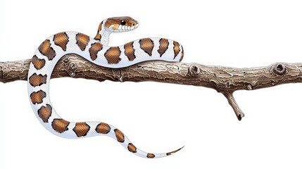 Naklejka premium Colorful Snake in Coiled Position on a Natural Branch with Detailed Texture and Features