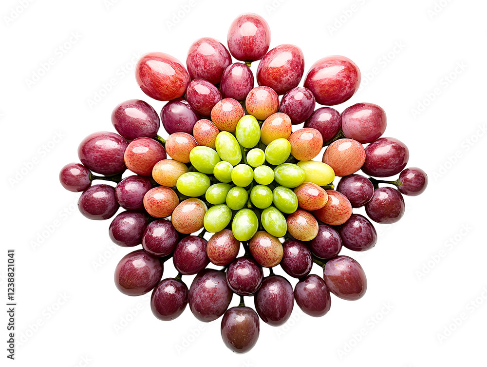 Poster a vibrant abstract design of fresh green and red grapes arranged in a radial pattern creating a visu