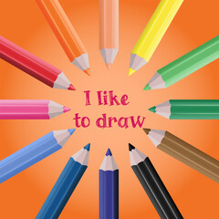 Set of colored wooden pencils for drawing