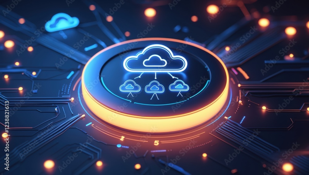 Poster futuristic cloud computing technology concept with circuit design