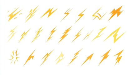 Yellow lightning bolt icons; various shapes, white background; graphic design element