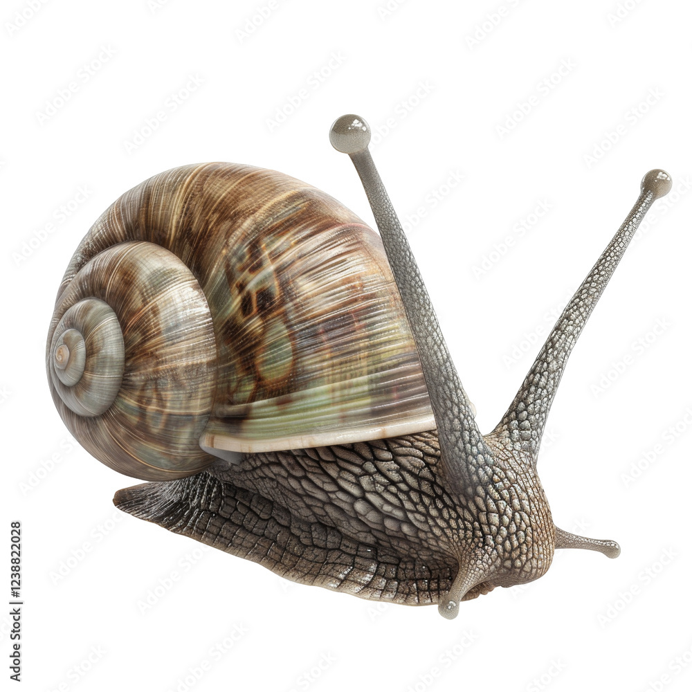 Aufkleber detailed close up of a snail with a spiral shell showing its complex textures and patterns