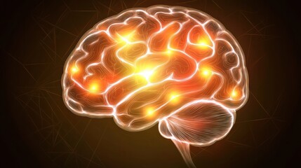 Digital Representation of a Brain with Glowing Connections and Lights