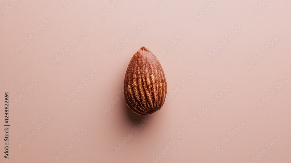 Poster Close-Up View of a Single Brown Seed with Striped Patterns on a Soft Neutral Background for Natural and Organic Themes