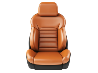 Luxury tan leather car seat with a modern design and black accents, offering comfort and style, isolated on transparent background, PNG