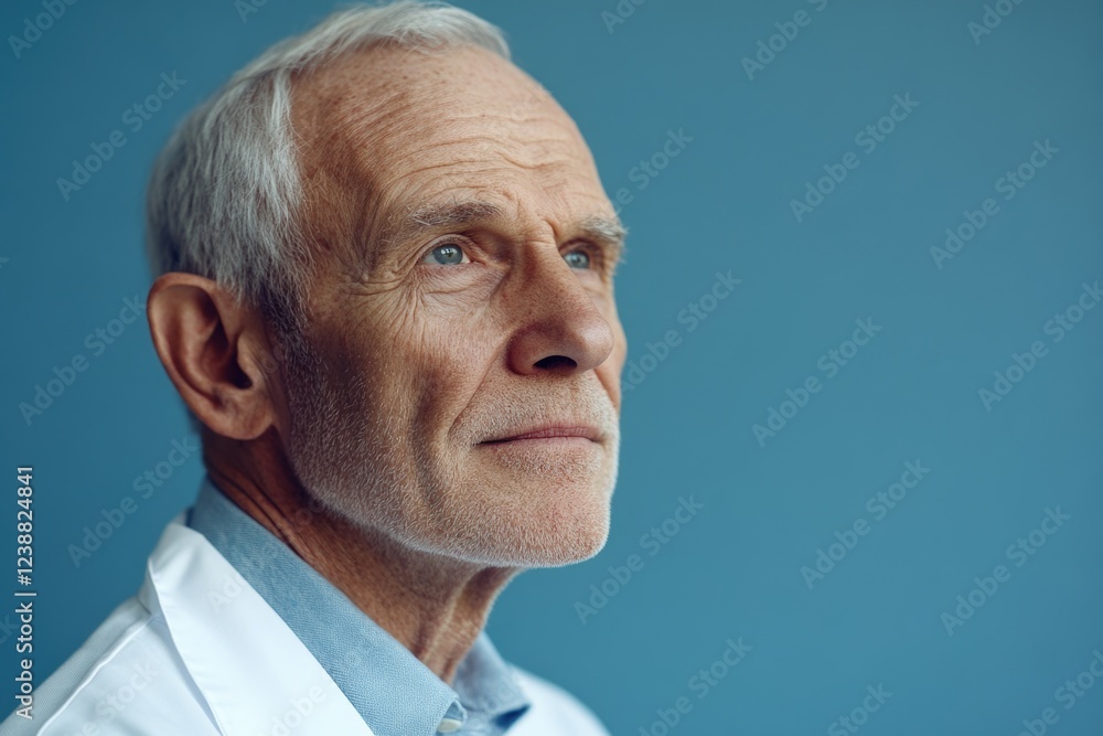 Poster a close-up view of a scientist wearing a lab coat, likely conducting an experiment or testing a samp