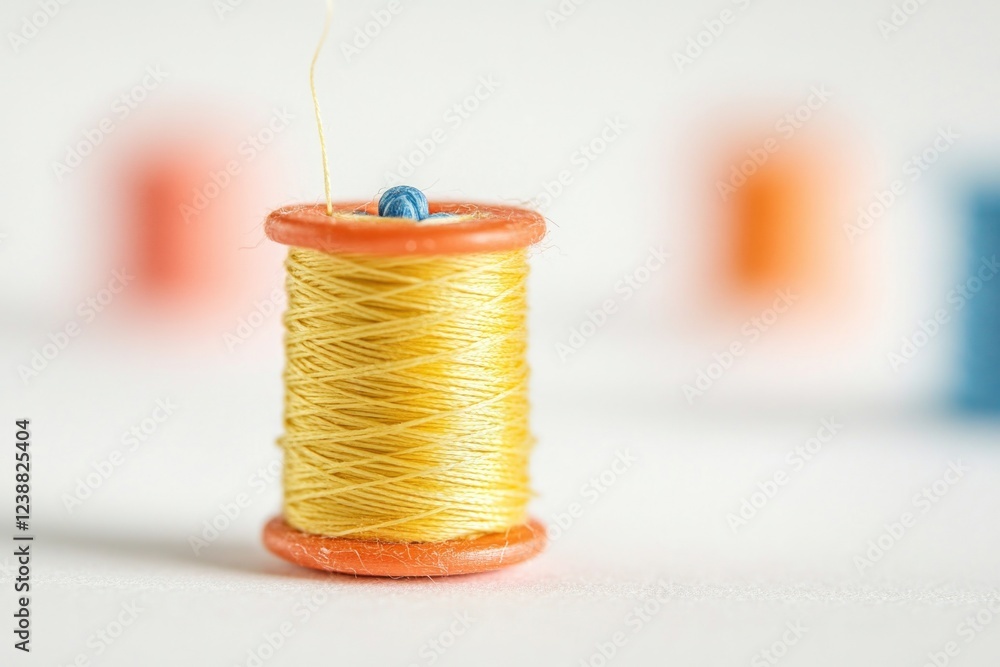 Poster a single spool of thread placed on a flat surface, ready for use