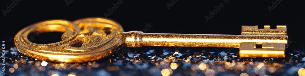 Poster a golden key resting on a table surface with no other objects in sight