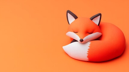 Obraz premium Charming Clay Fox Curled on Pastel Orange Background 3D