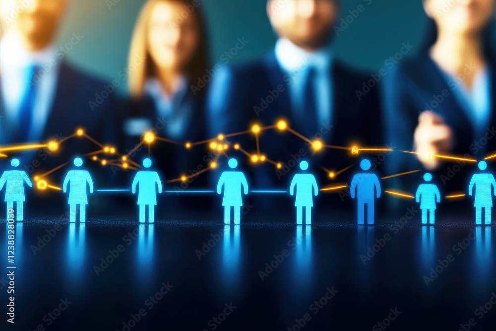 Aufkleber digital network concept with silhouettes of business people connecting with glowing lines in a moder