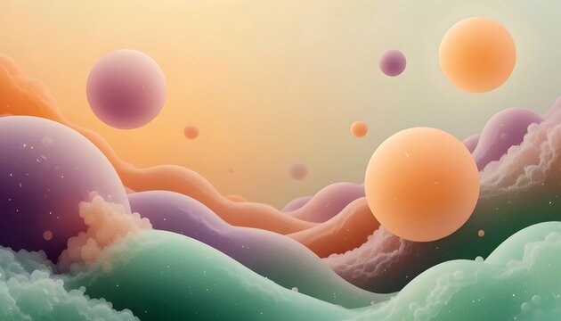 Ethereal Abstract Composition with Floating Orbs and Gradient Blobs