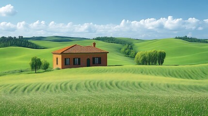 Obraz premium Tuscan Farmhouse in Rolling Green Hills Landscape Photo