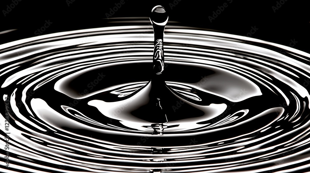 Aufkleber black liquid drop impacting surface, creating ripples; abstract background