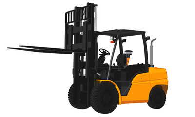 yellow forklift with heavy forklift isolated on white background