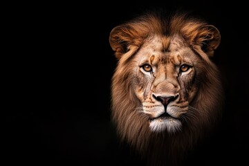 Fototapeta premium Captivating close up portrait of a powerful lion s piercing gaze showcasing the fierce and regal nature of this apex predator in the wild