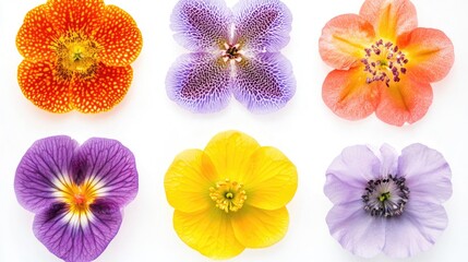 A selection of colorful blooms arranged on a pure white surface