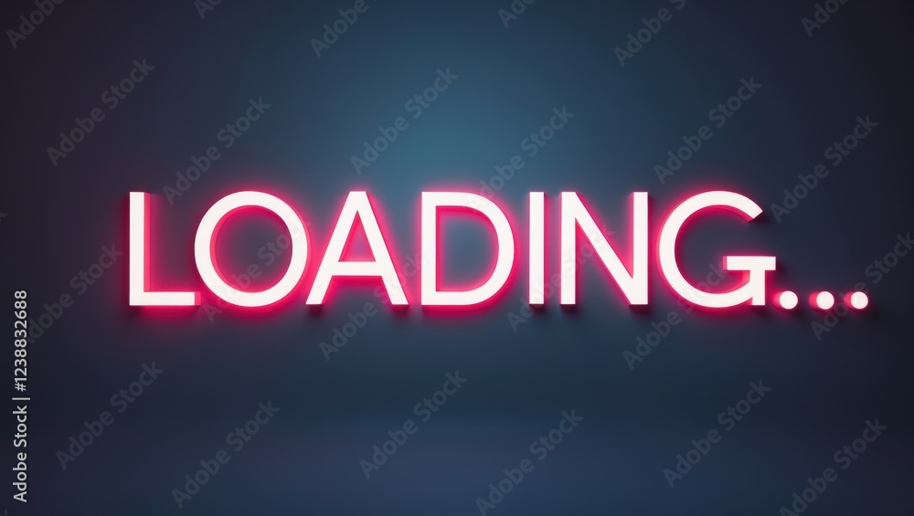 Poster neon loading sign with glowing effect on dark background