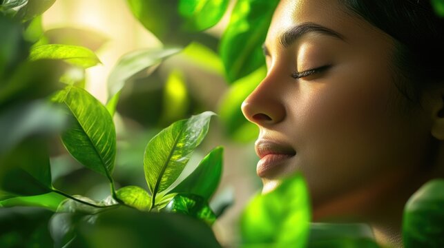 Portrait of a woman with eyes closed, focus on facial expression