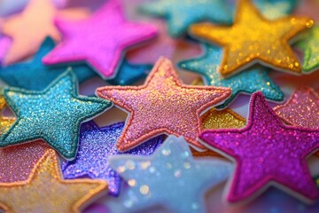 A close-up of a group of glittery stars