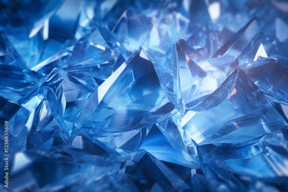 Poster luminous blue crystal structures form a mesmerizing backdrop, with light refracting through facets, 