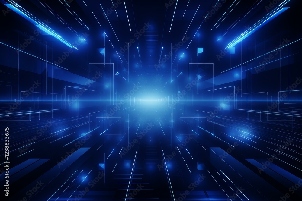Poster abstract digital information traveling at high speed through virtual tunnel, creating a futuristic c