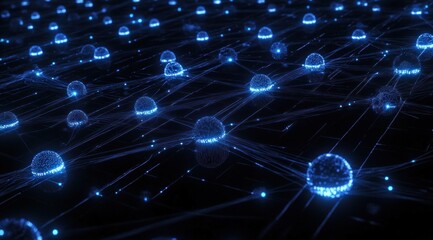 Fototapeta premium Abstract glowing blue network spheres.