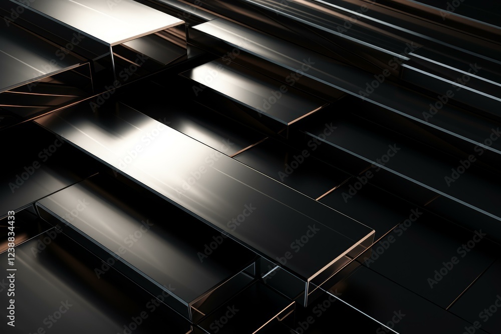 Poster copper and black metallic elements intersecting, creating a modern and abstract structure