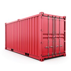 An isolated red cargo container on a white background represents the idea of logistics and transportation, Generative AI.