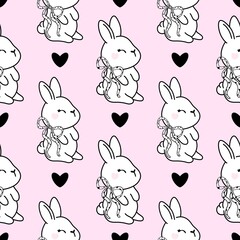 Sweet Bunny Love Pattern. Kawaii Bunny Heart Pattern. Ideal for fabric,scrapbooking,banner , card, wrapping paper.