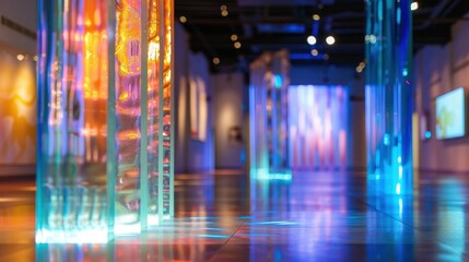 Obraz premium A glass sculpture illuminated in a modern art gallery