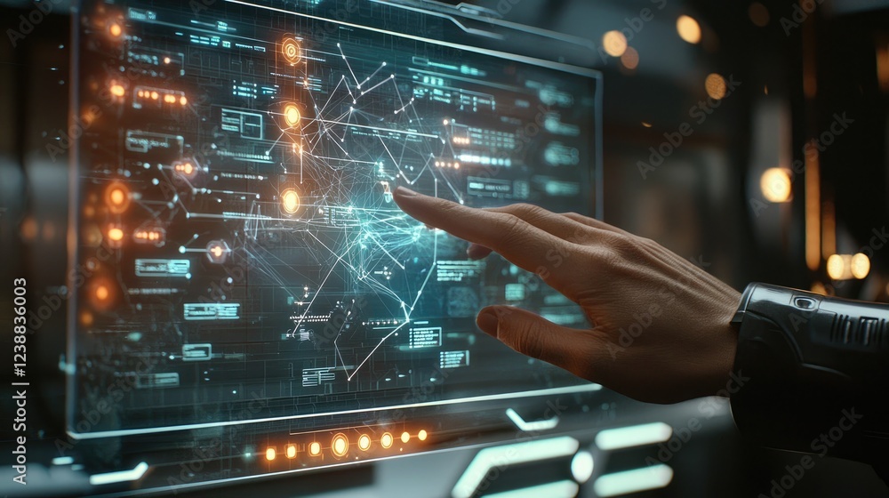 Aufkleber futuristic interface with a hand interacting with a holographic display