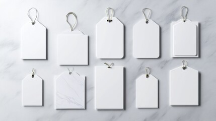 Minimalist lab tags on marble surface for organization or labeling