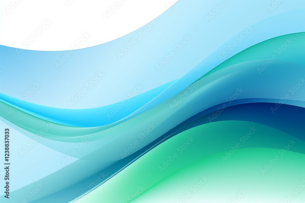 Poster smooth overlapping curves form an abstract background in shades of blue, teal, and green, suitable f