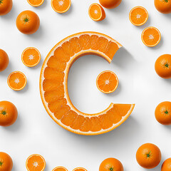 C letter orange fruit slice on oranges background. C vitamin concept icon.