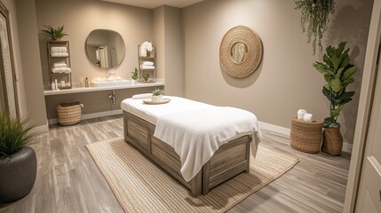 Serene Minimalist Spa Retreat with Natural Light and Soft Textures Luxury Spa Wellness Interiors Minimalist Zen-Inspired Design Tranquil Meditation Relaxation Spaces