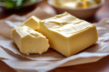 Butter pieces, closeup, healthy food, background
