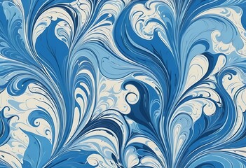 Abstract Blue and White Swirling Marbled Design