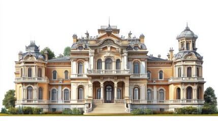 Obraz premium Ornate historic mansion with baroque architecture and lush gardens