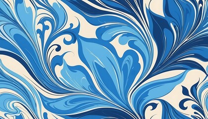 Fototapeta premium Abstract Blue Swirls Cream Background Design
