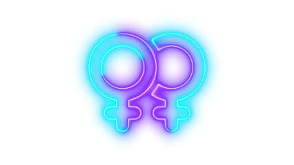 Neon venus double icon cyan purple color glowing with transparent background