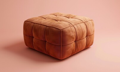 An lonely brown square pouf chair against a vibrant backdrop, Generative AI.