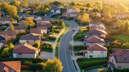 Serene Suburban Streets: Aerial View of a Peaceful Town Layout