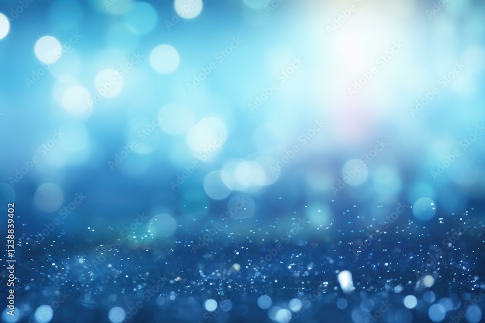 Poster abstract blue bokeh background with glittering particles creating a festive and magical atmosphere, 