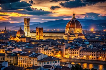 Fototapeta premium Florence Night Urban Exploration: Mysterious Cityscape at Dusk