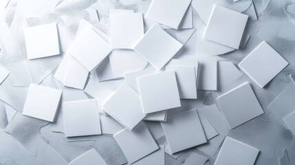 Elegant arrangement of white blank adhesive labels on textured surface for design projects